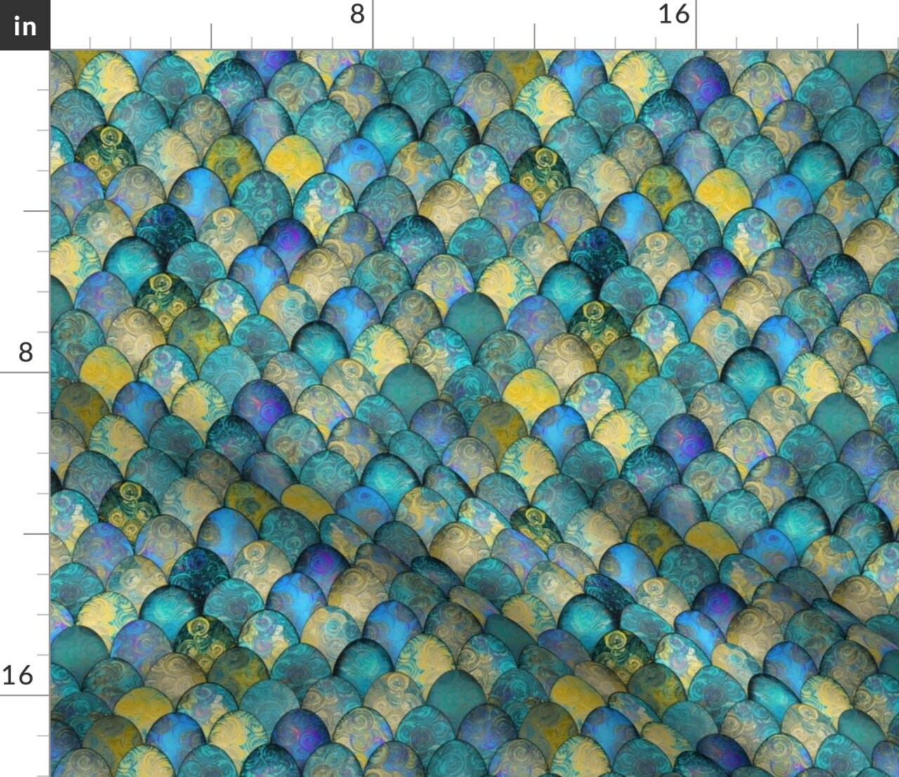 Mermaid Turquoise Goldfish Dragon Ocean Fish Scales Easter Custom Printed Fabric by Spoonflower Various Fabrics by the Yard or Fat Quarter